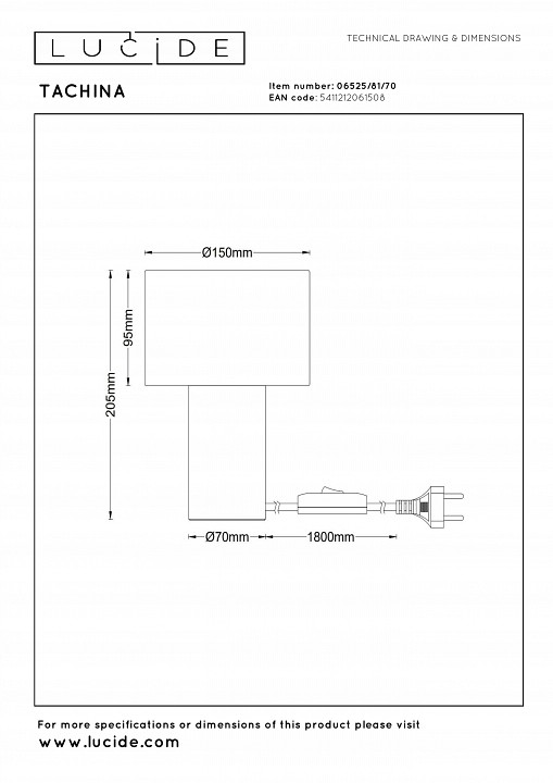 Настольная лампа декоративная lucide tachina 06525/81/70