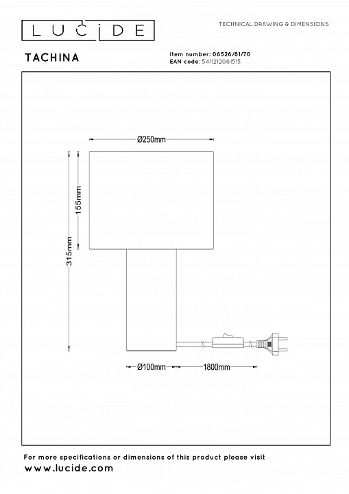Настольная лампа декоративная lucide tachina 06526/81/70