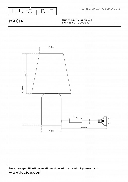 Настольная лампа декоративная lucide macia 06527/01/33