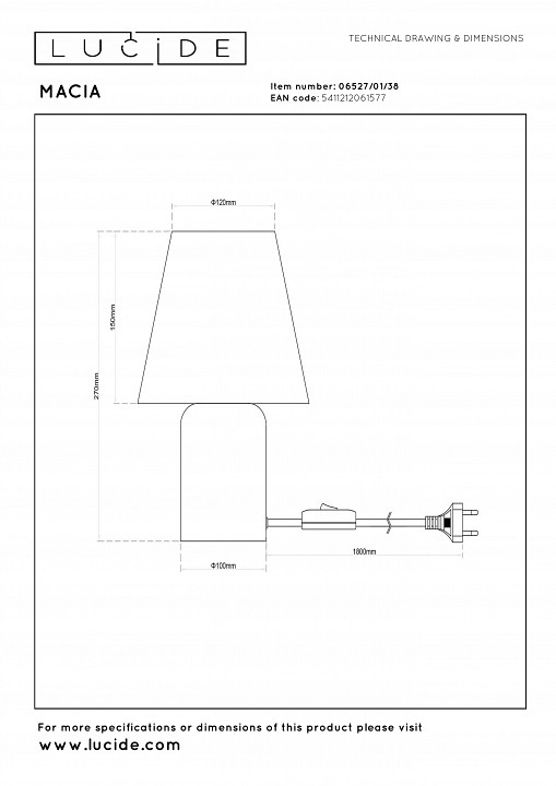 Настольная лампа декоративная lucide macia 06527/01/38