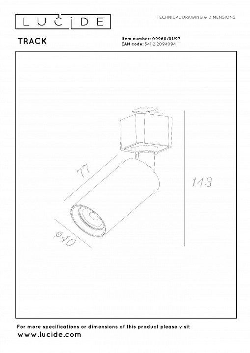 Светильник на штанге lucide track 09960/01/97