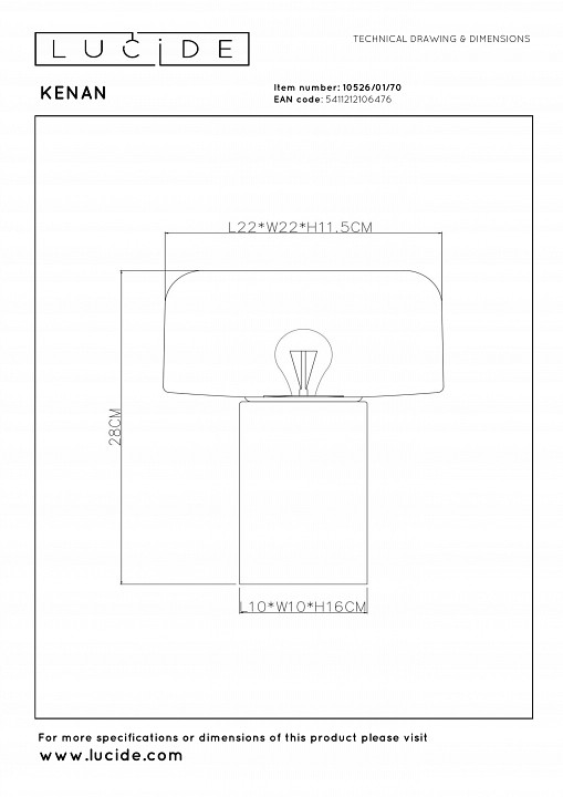 Настольная лампа декоративная lucide kenan 10526/01/70