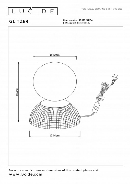 Настольная лампа декоративная lucide glitzer 10527/01/66