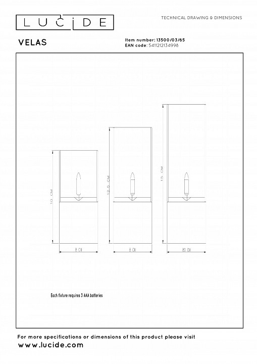 Свеча светодиодная lucide velas 13500/03/65