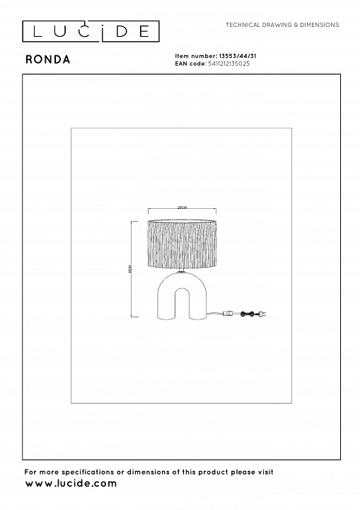 Настольная лампа декоративная lucide ronda 13553/44/31