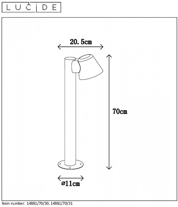 Наземный низкий светильник lucide dingo-led 14881/70/30
