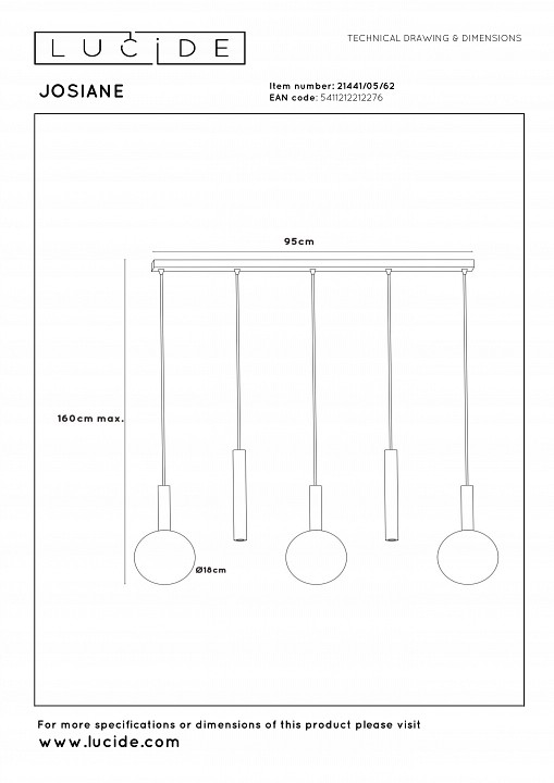 Подвесной светильник lucide josiane 21441/05/62