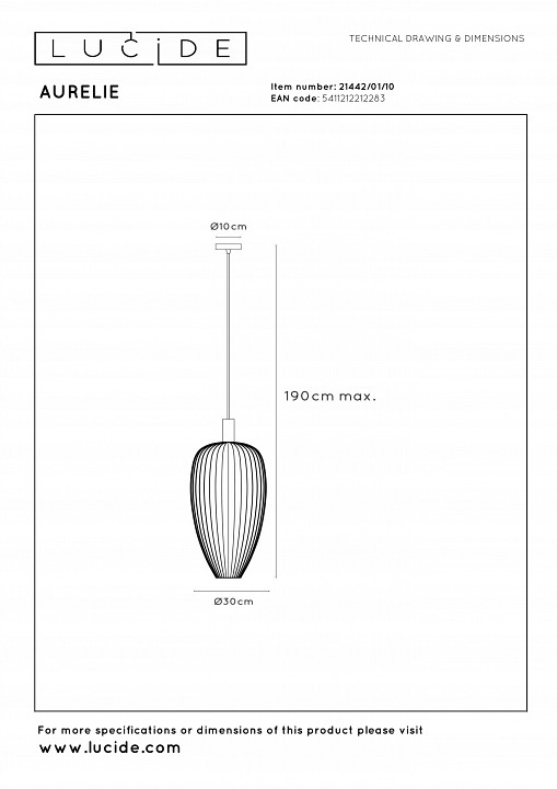 Подвесной светильник lucide aurelie 1442/01/01