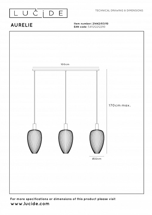 Подвесной светильник lucide aurelie 1442/03/01