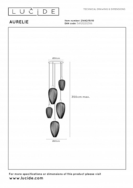 Подвесной светильник lucide aurelie 21442/15/10