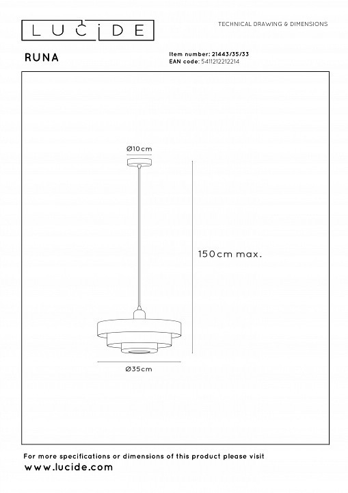 Подвесной светильник lucide runa 21443/35/33