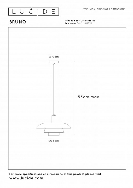 Подвесной светильник lucide bruno 21444/38/41