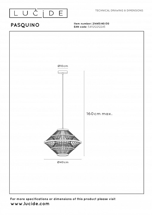 Подвесной светильник lucide pasquino 21445/40/30