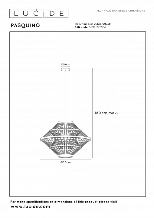 Подвесной светильник lucide pasquino 21445/60/30