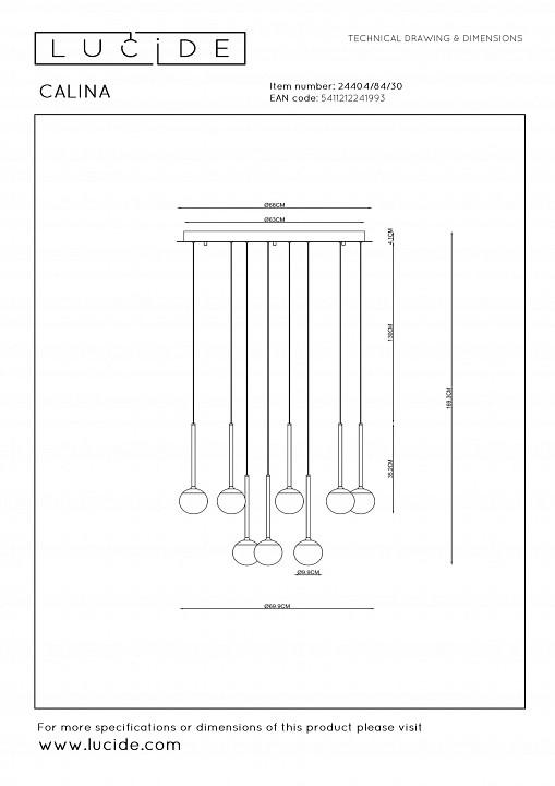 Подвесной светильник lucide calina 24404/84/30