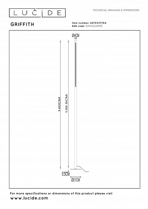 Торшер lucide griffith 24703/17/04