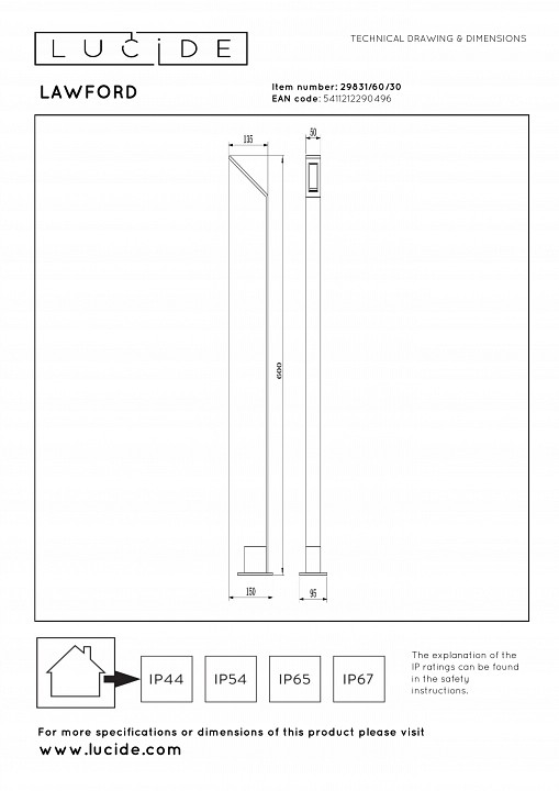 Наземный низкий светильник lucide lawford 29831/60/30