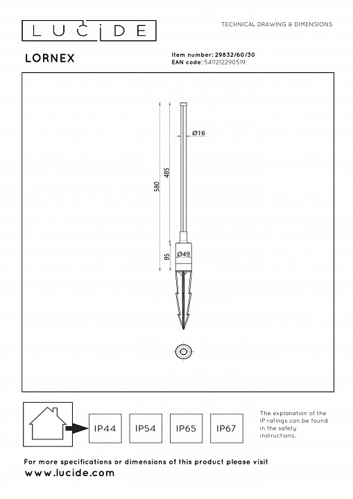 Наземный низкий светильник lucide lornex 29832/60/30