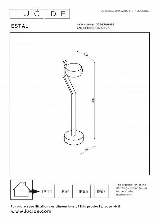 Наземный низкий светильник lucide estal 33803/08/97