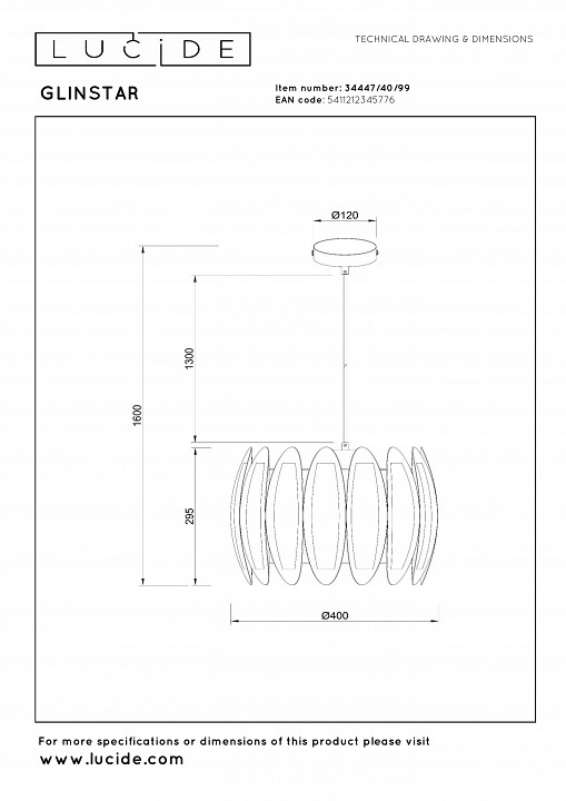 Подвесной светильник lucide glinstar 34447/40/99