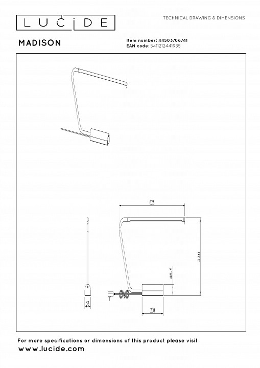Настольная лампа офисная lucide madison 44503/06/41