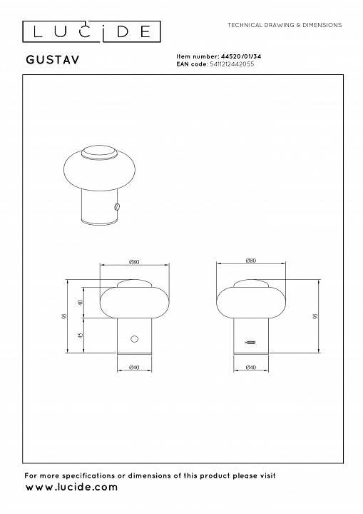 Настольная лампа декоративная lucide gustav 44520/01/34