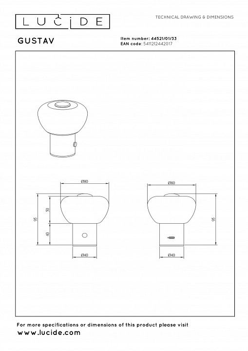 Настольная лампа декоративная lucide gustav 44521/01/33
