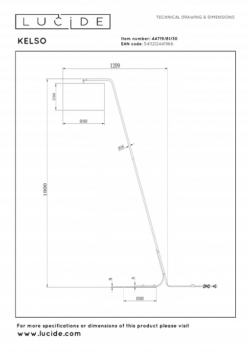 Торшер lucide kelso 44719/81/30