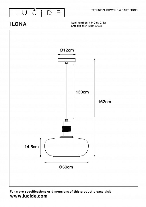 Подвесной светильник lucide ilona 45408/30/62