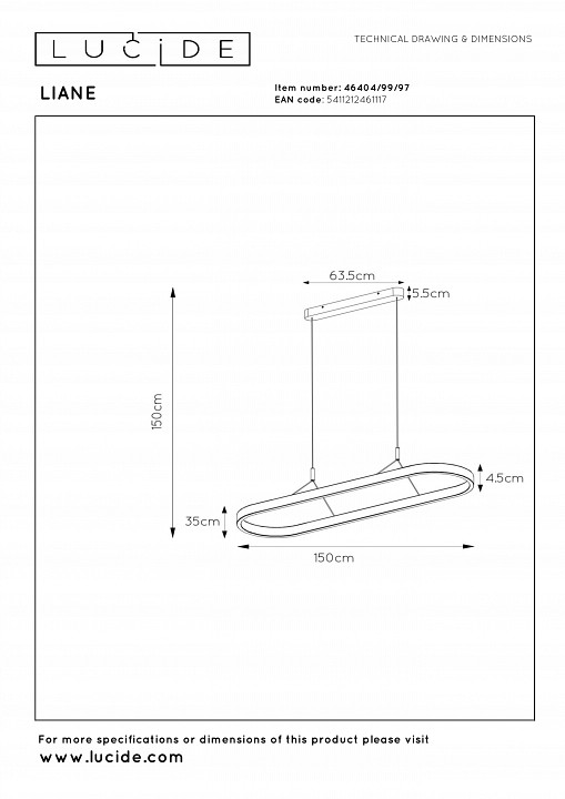 Подвесной светильник lucide liane 46404/99/97