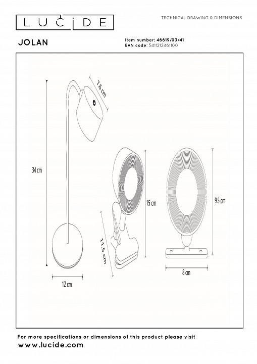 Настольная лампа офисная lucide jolan 46619/03/41