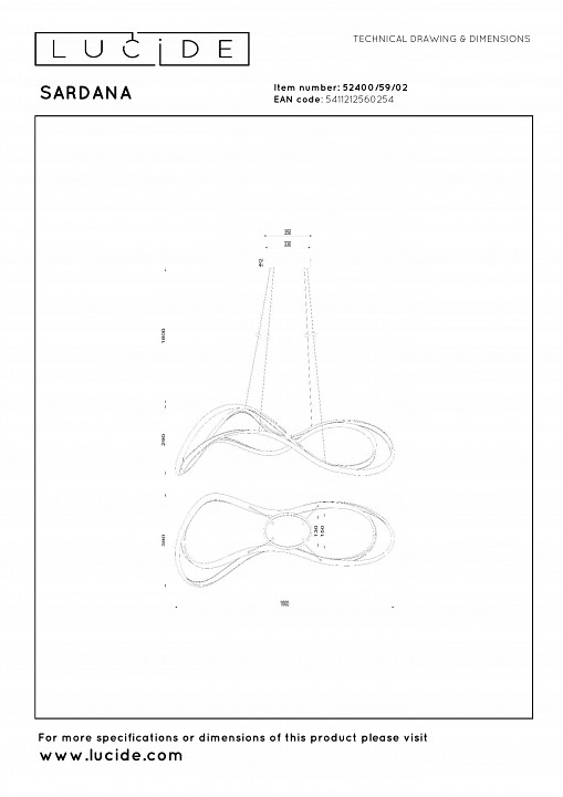 Подвесной светильник lucide sardana 52400/59/02