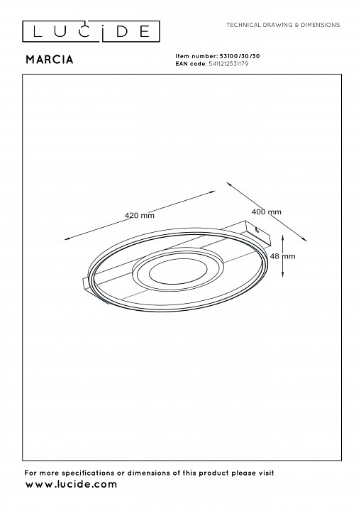 Накладной светильник lucide marcia 53100/30/30