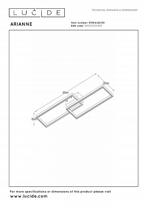 Накладной светильник lucide arianne 53104/22/30