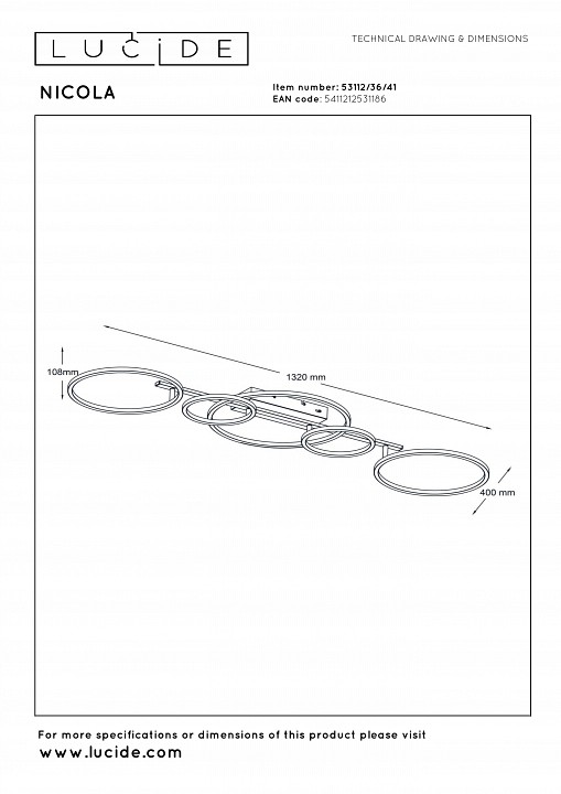 Потолочная люстра lucide nicola 53112/36/41