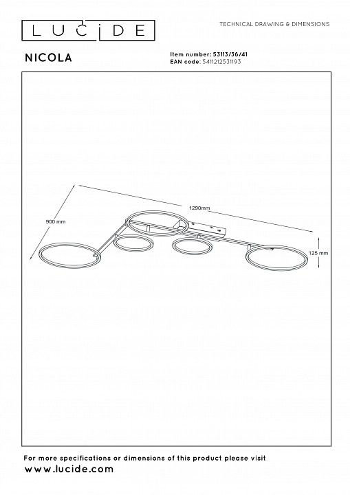 Потолочная люстра lucide nicola 53113/36/41