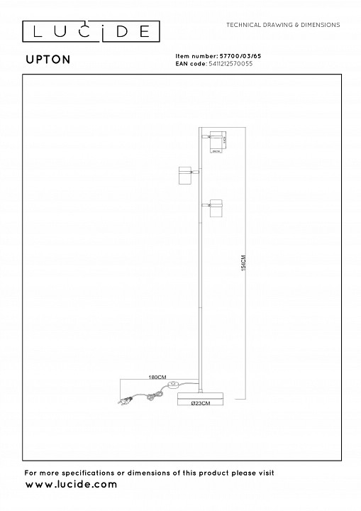 Торшер lucide upton 57700/03/65