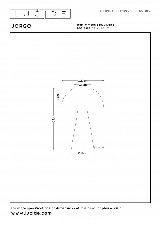 Настольная лампа декоративная lucide jorgo 65500/01/55