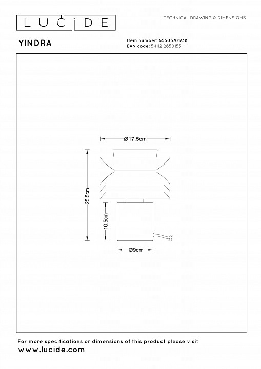Настольная лампа декоративная lucide yindra 65503/01/38