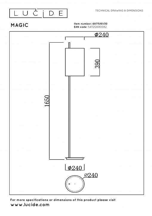 Торшер lucide magic 68711/81/30