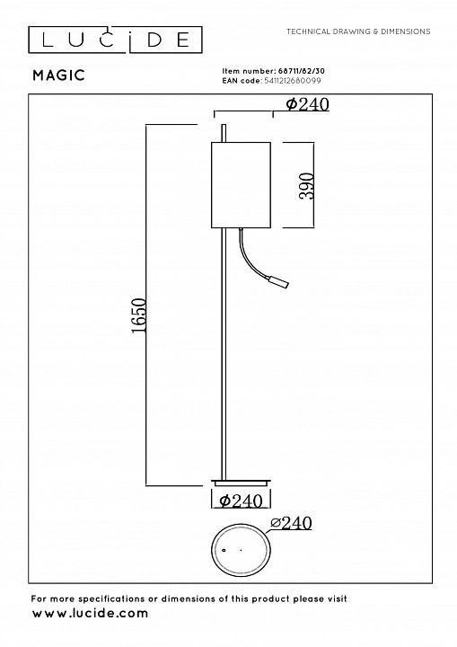 Торшер с подсветкой lucide magic 68711/82/30