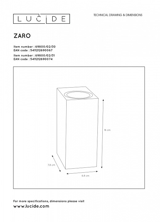 Накладной светильник lucide zaro 69800/02/30