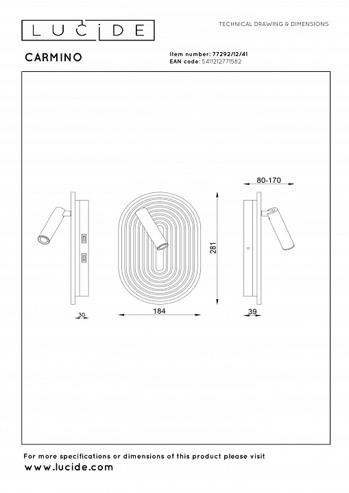 Бра lucide carmino 77292/12/41