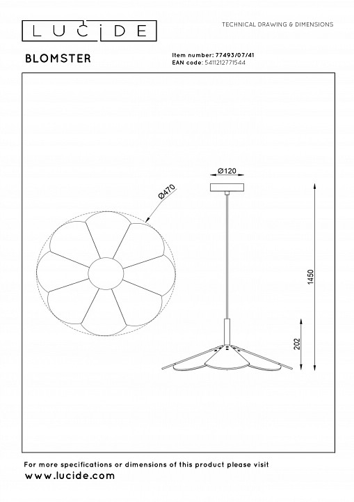 Подвесной светильник lucide blomster 77493/07/41