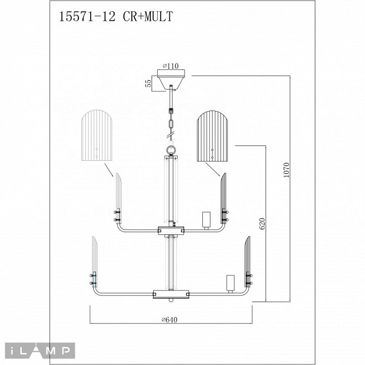 Подвесная люстра ilamp dolce 15571-12 cr+mult