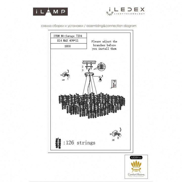 Подвесная люстра ilamp savage 7204-d800 gd