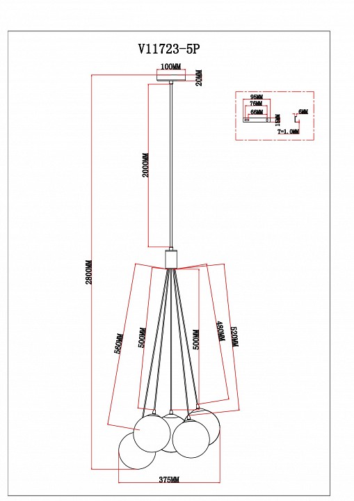 Подвесная люстра moderli renny v11723-5p