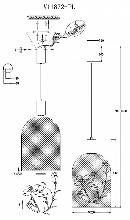 Подвесной светильник moderli ophelia v11872-pl