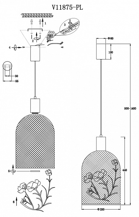 Подвесной светильник moderli ophelia v11875-pl