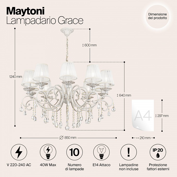 Подвесная люстра maytoni grace arm247-10-g